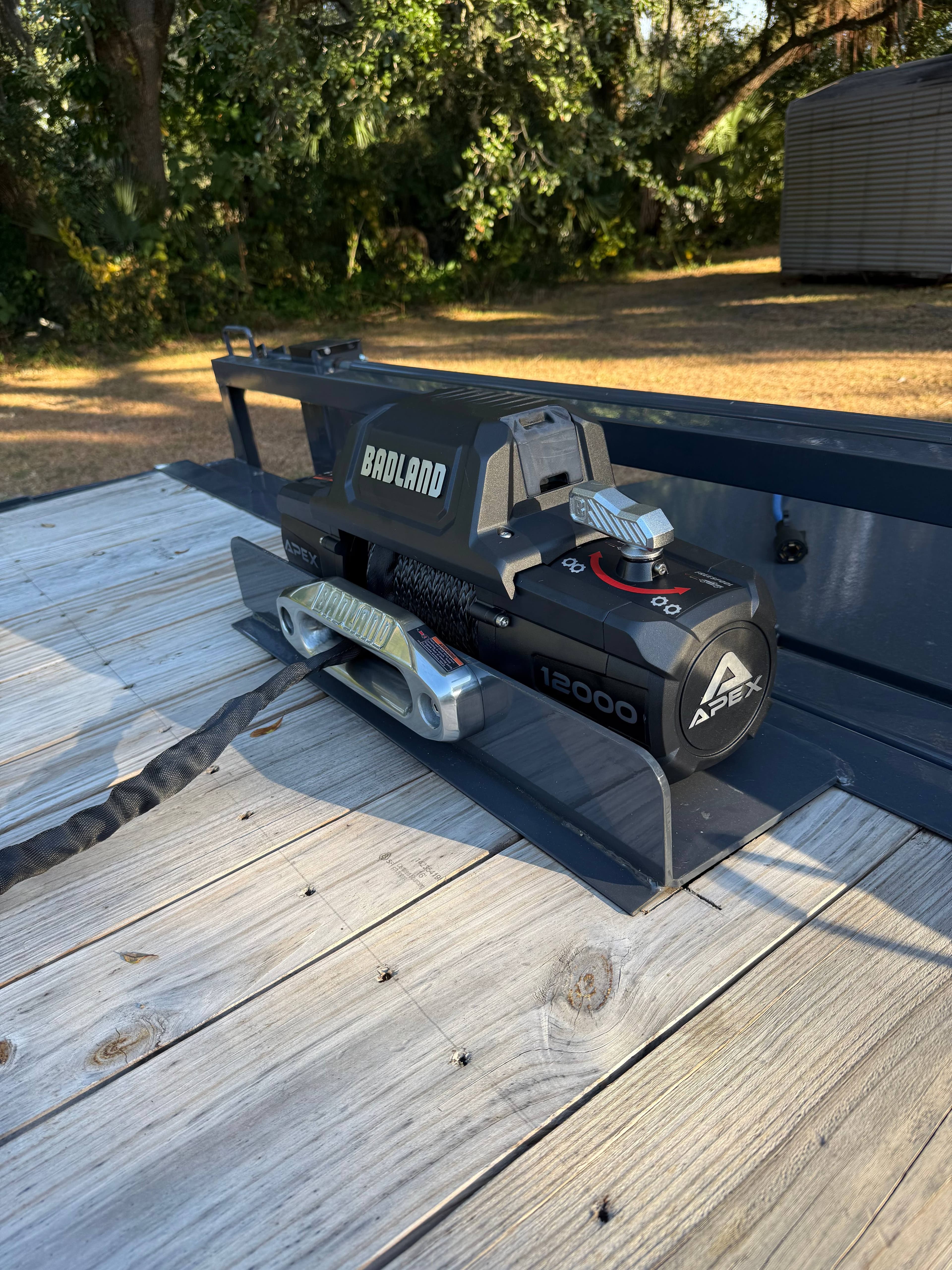 Badladd Apex 12000 winch detail - car hauler trailer rental equipment Dover FL